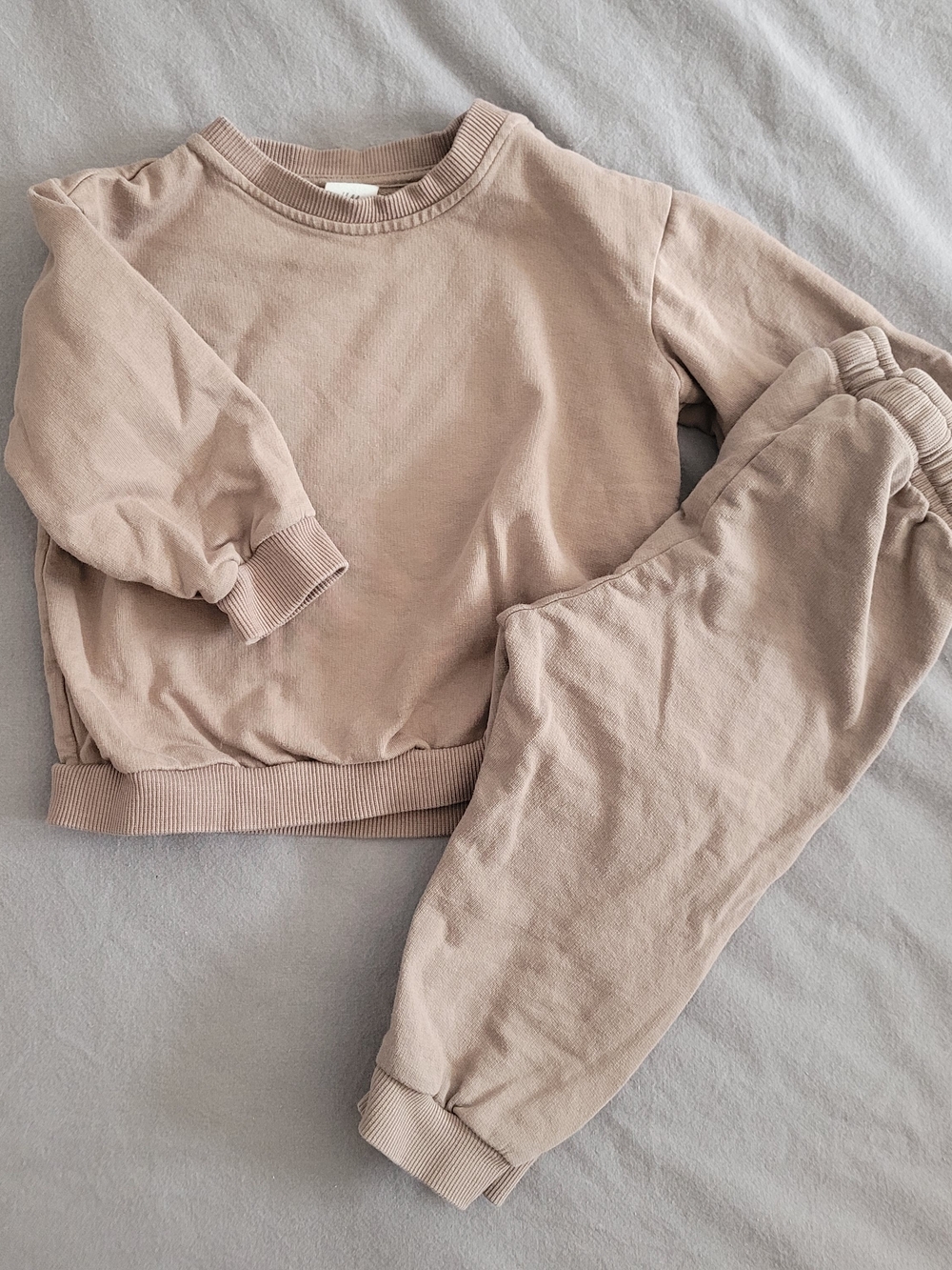 🧸2/20$ H&M Beige Kids Sweatshirt & Joggers Matching Set Baby Size 9-12M